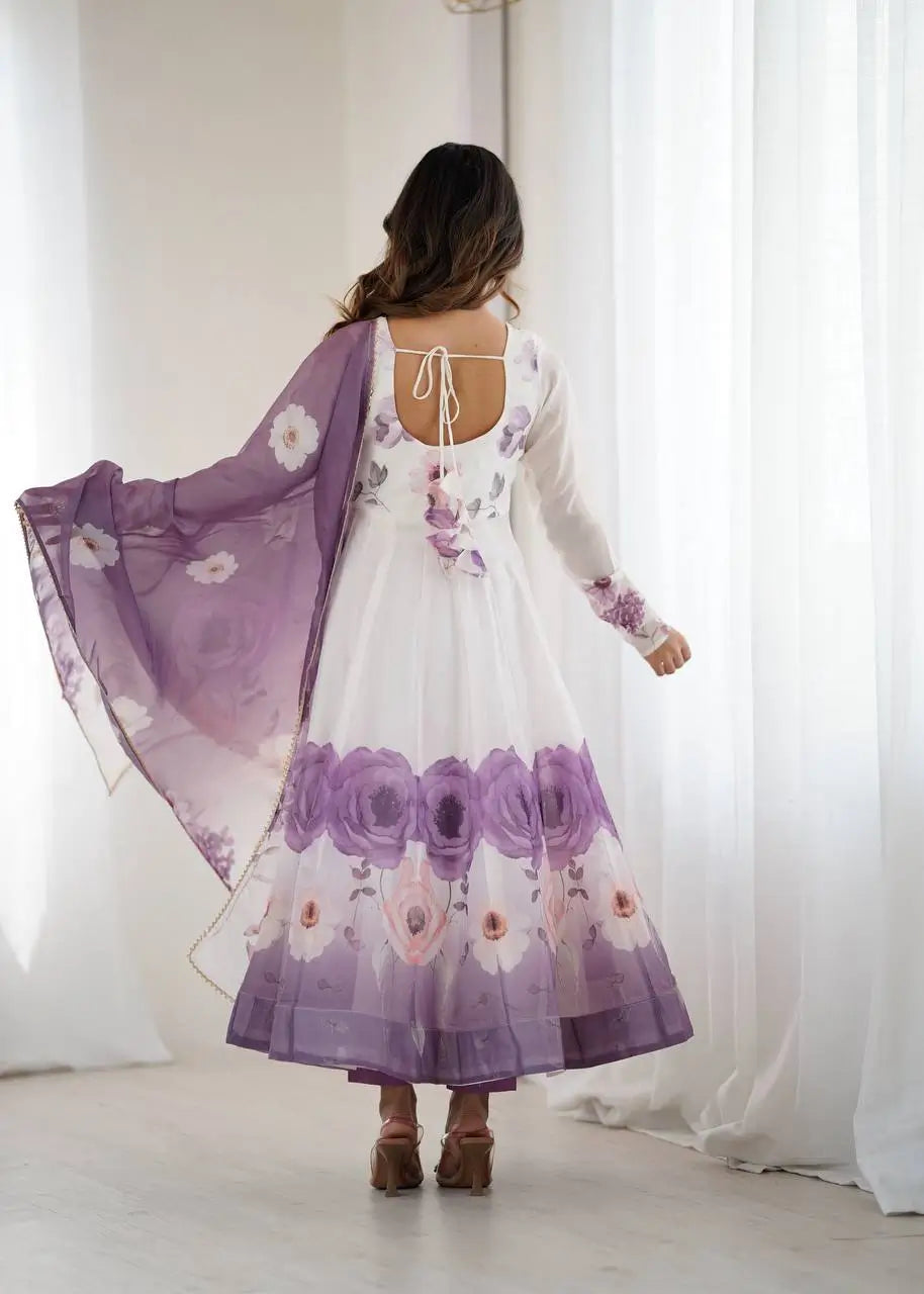 Premium Organza Silk Floral Anarkali Set with Badla Work and Dupatta