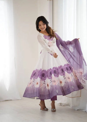 Premium Organza Silk Floral Anarkali Set with Badla Work and Dupatta