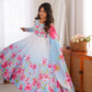 Premium Organza Silk Floral Anarkali Set with Badla Work and Dupatta