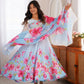 Premium Organza Silk Floral Anarkali Set with Badla Work and Dupatta