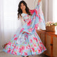 Premium Organza Silk Floral Anarkali Set with Badla Work and Dupatta