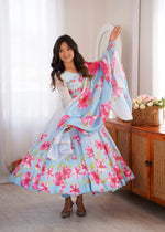 Premium Organza Silk Floral Anarkali Set with Badla Work and Dupatta