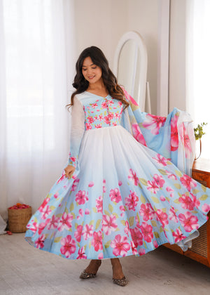 Premium Organza Silk Floral Anarkali Set with Badla Work and Dupatta