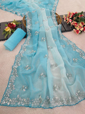 Premium Pixel Crush Cutdana Moti Sequins Saree