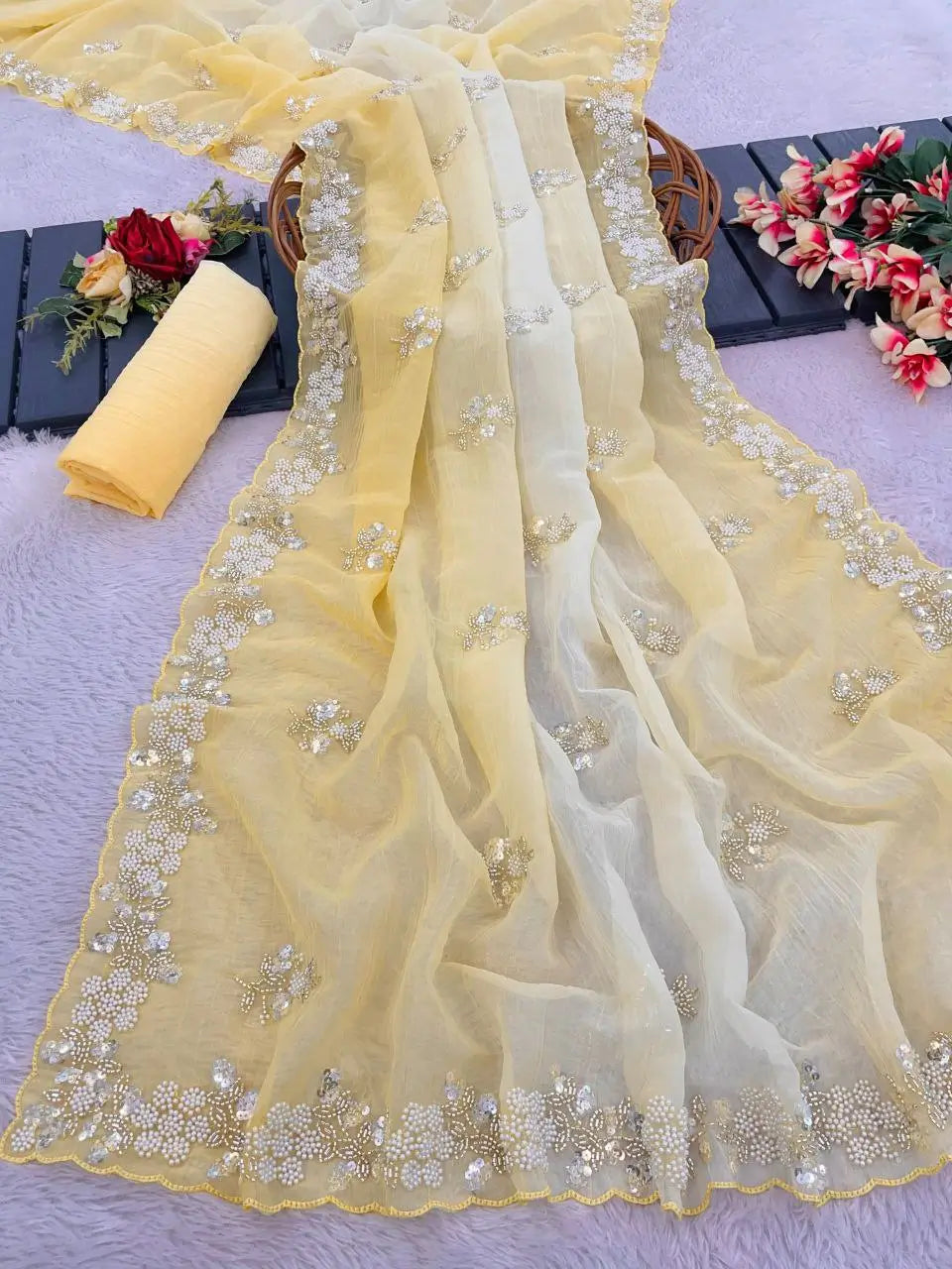 Premium Pixel Crush Cutdana Moti Sequins Saree