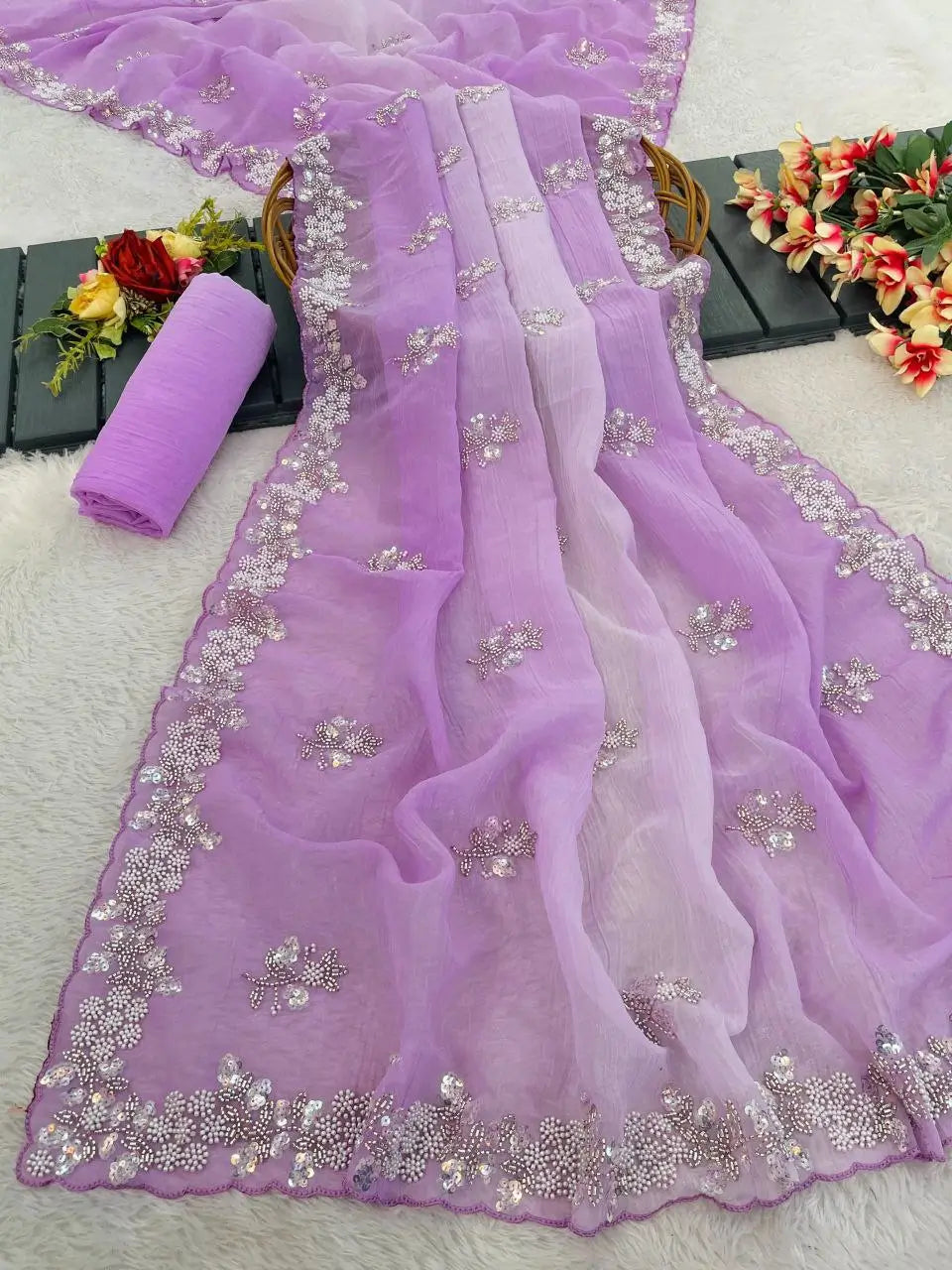 Premium Pixel Crush Cutdana Moti Sequins Saree