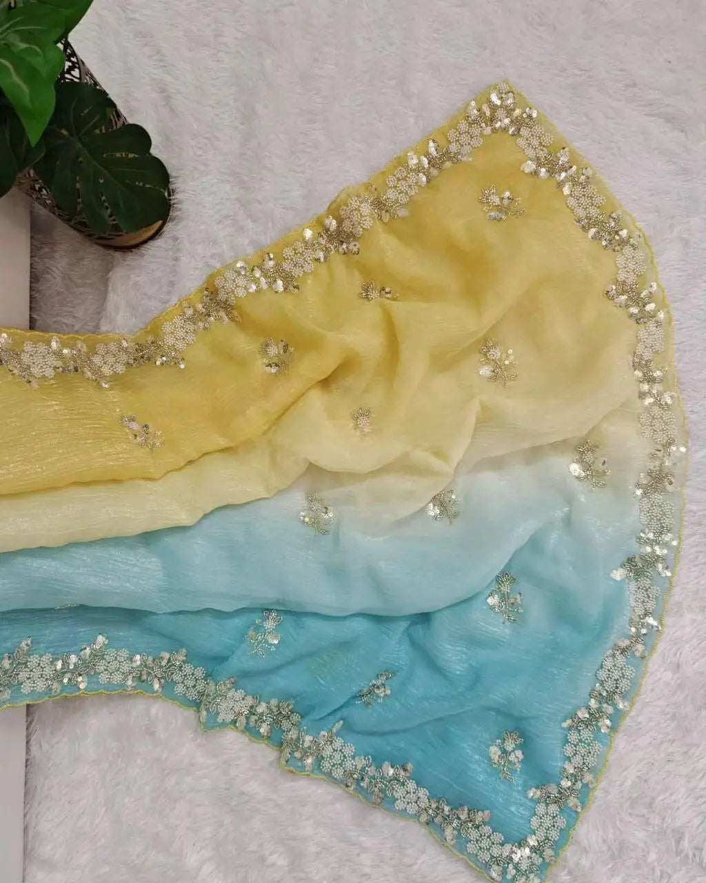 Premium Pixel Crush Saree with Cutdana and Moti Work