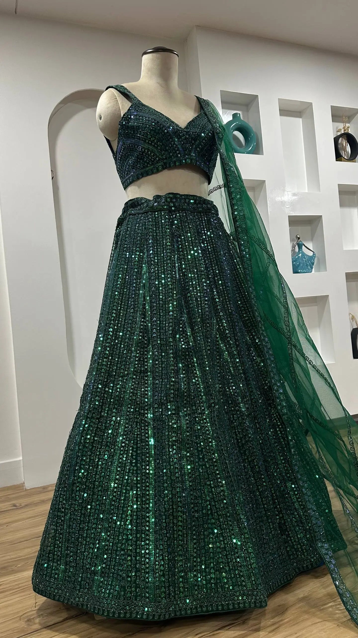 Premium Rainbow Sequins Net Embroidered Lehenga Set