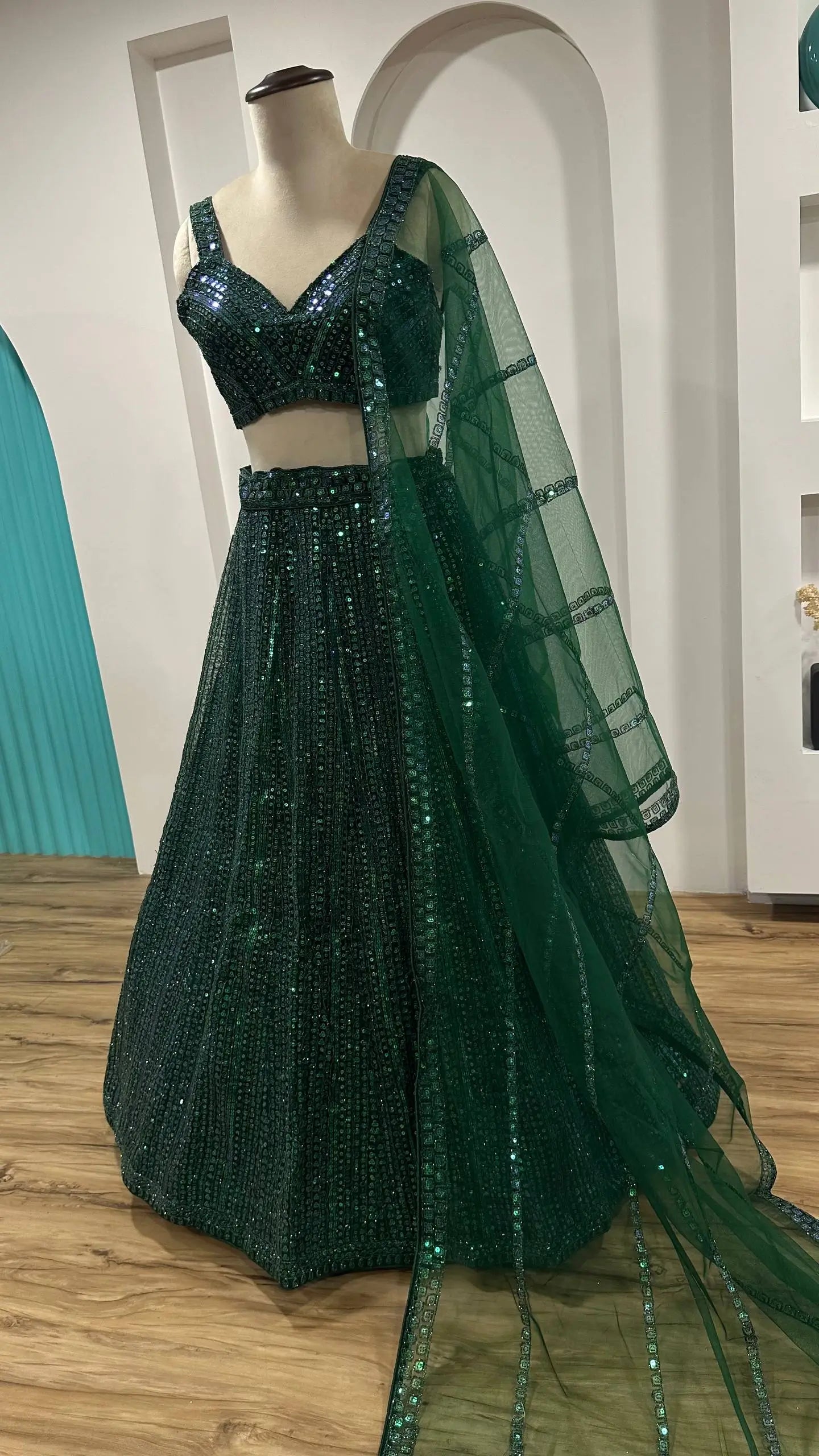 Premium Rainbow Sequins Net Embroidered Lehenga Set