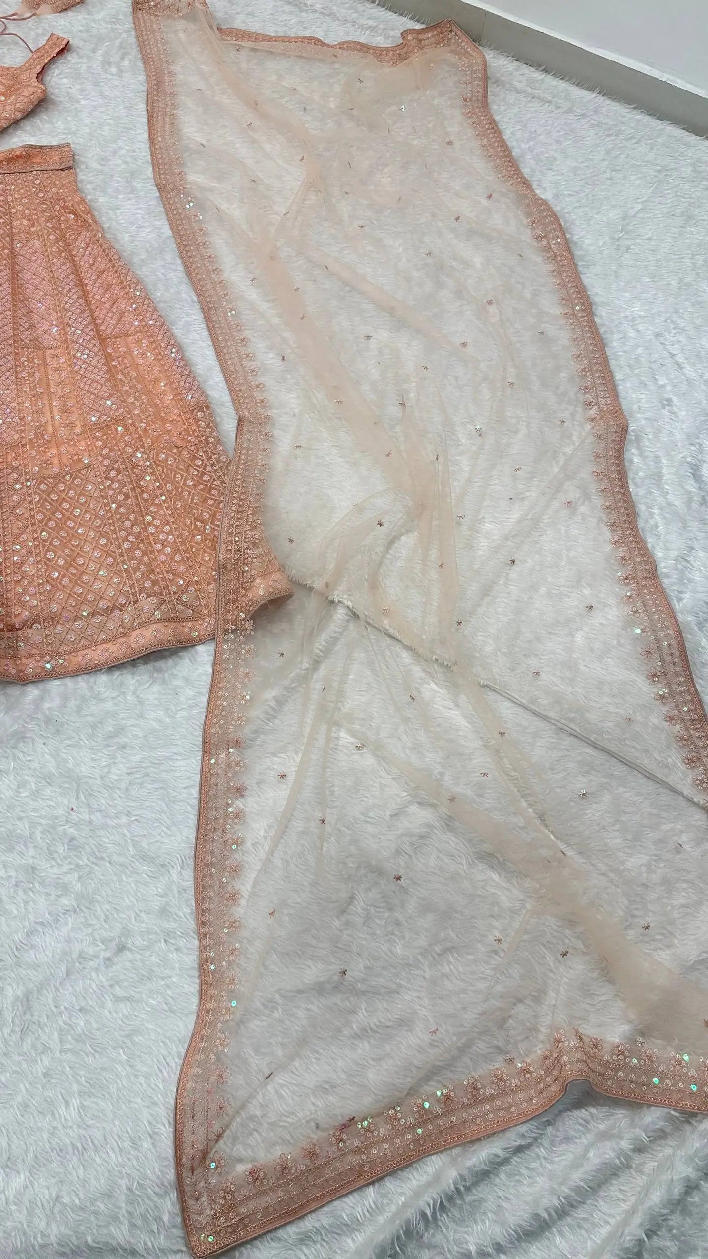 Premium Rainbow Sequins Net Embroidered Lehenga Set