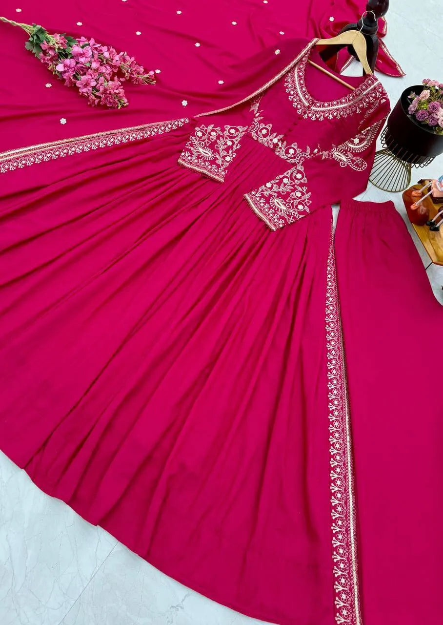 Premium Roman Silk Anarkali with Palazzo & Dupatta
