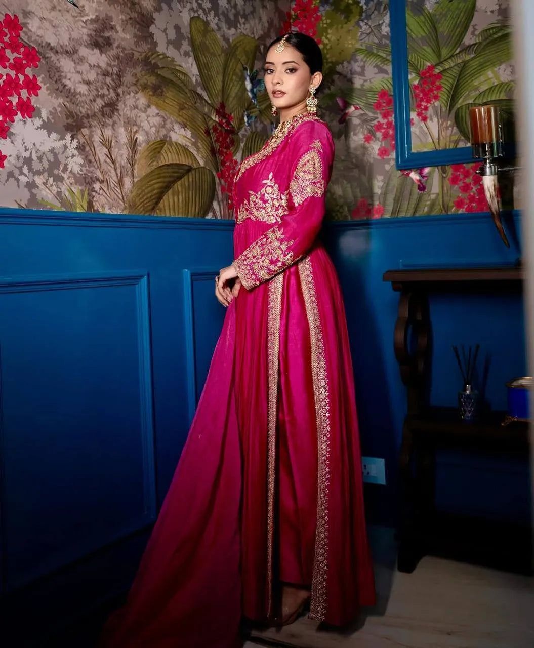 Premium Roman Silk Anarkali with Palazzo & Dupatta