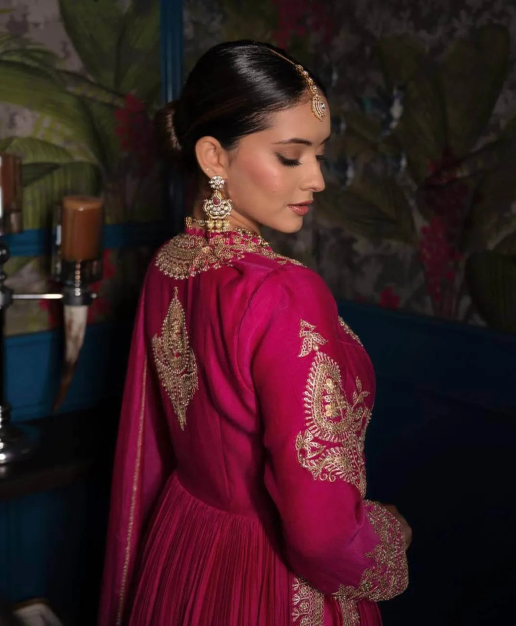 Premium Roman Silk Anarkali with Palazzo & Dupatta