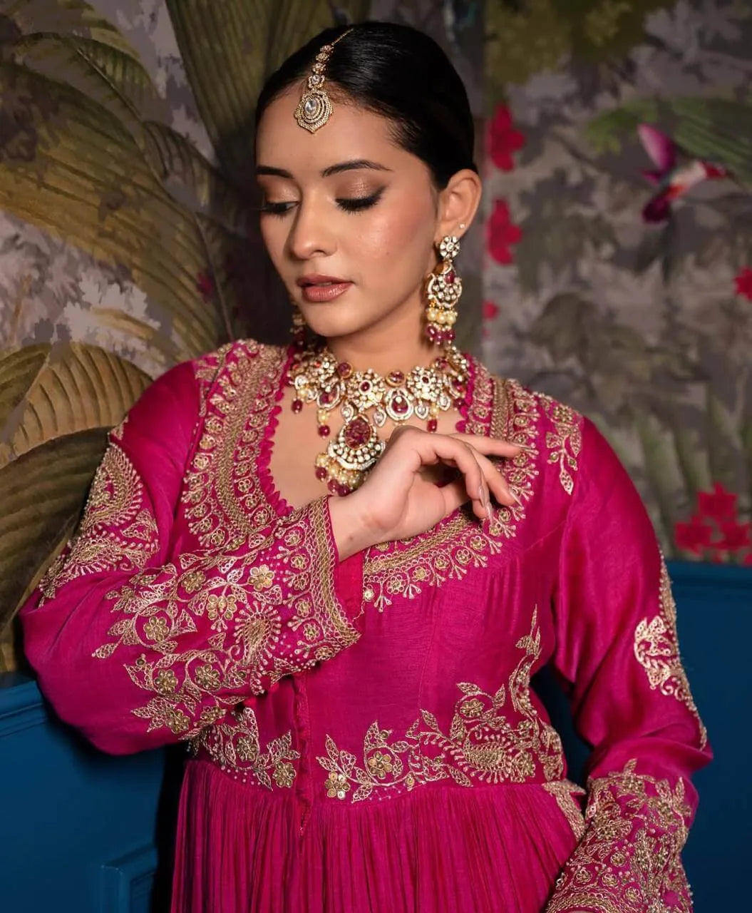 Premium Roman Silk Anarkali with Palazzo & Dupatta