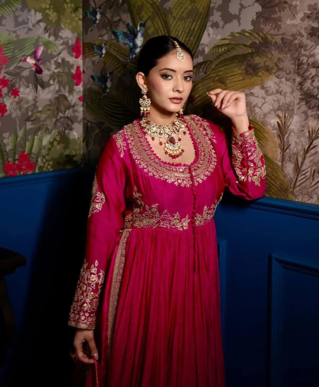Premium Roman Silk Anarkali with Palazzo & Dupatta