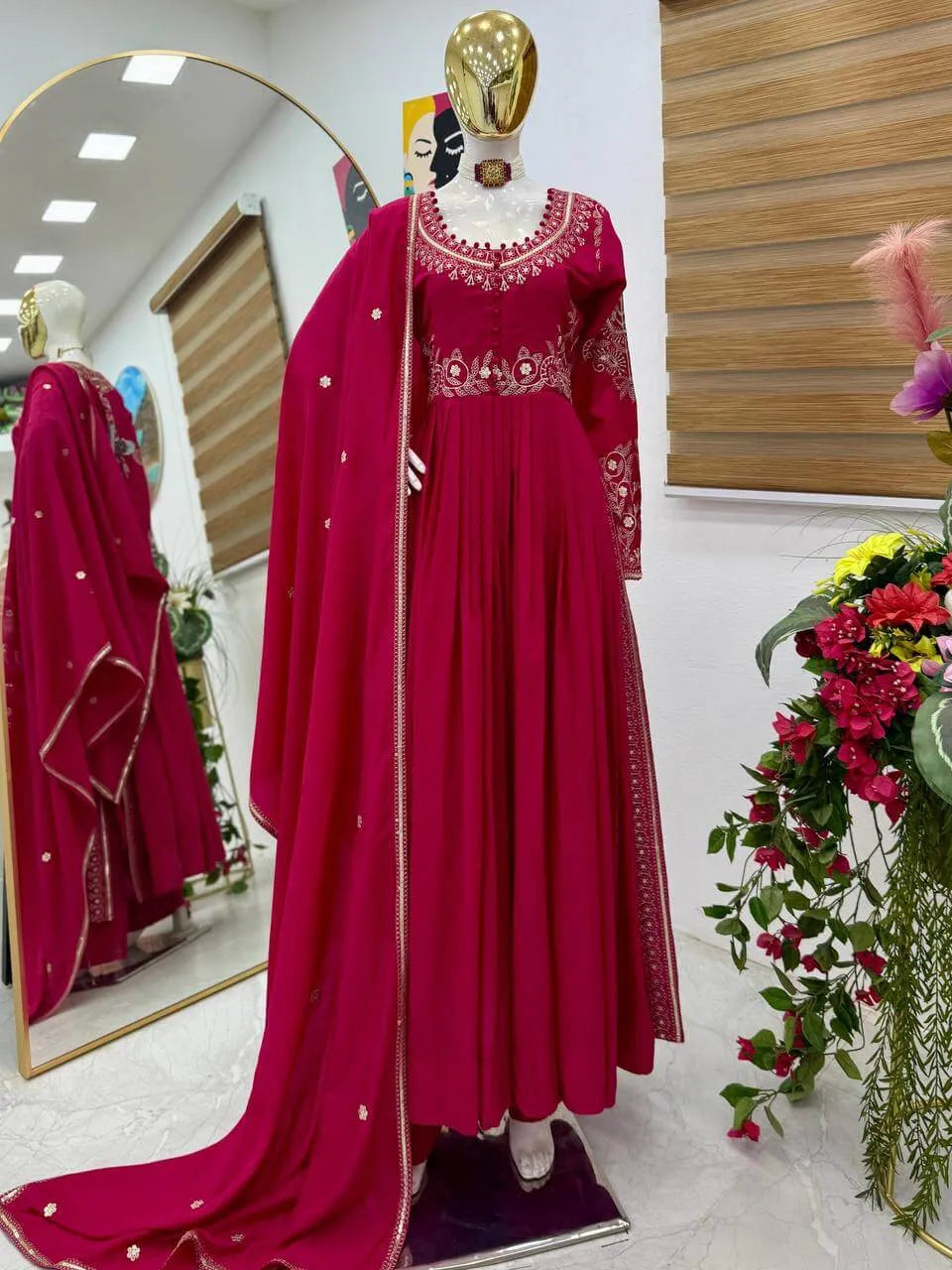 Premium Roman Silk Anarkali with Palazzo & Dupatta