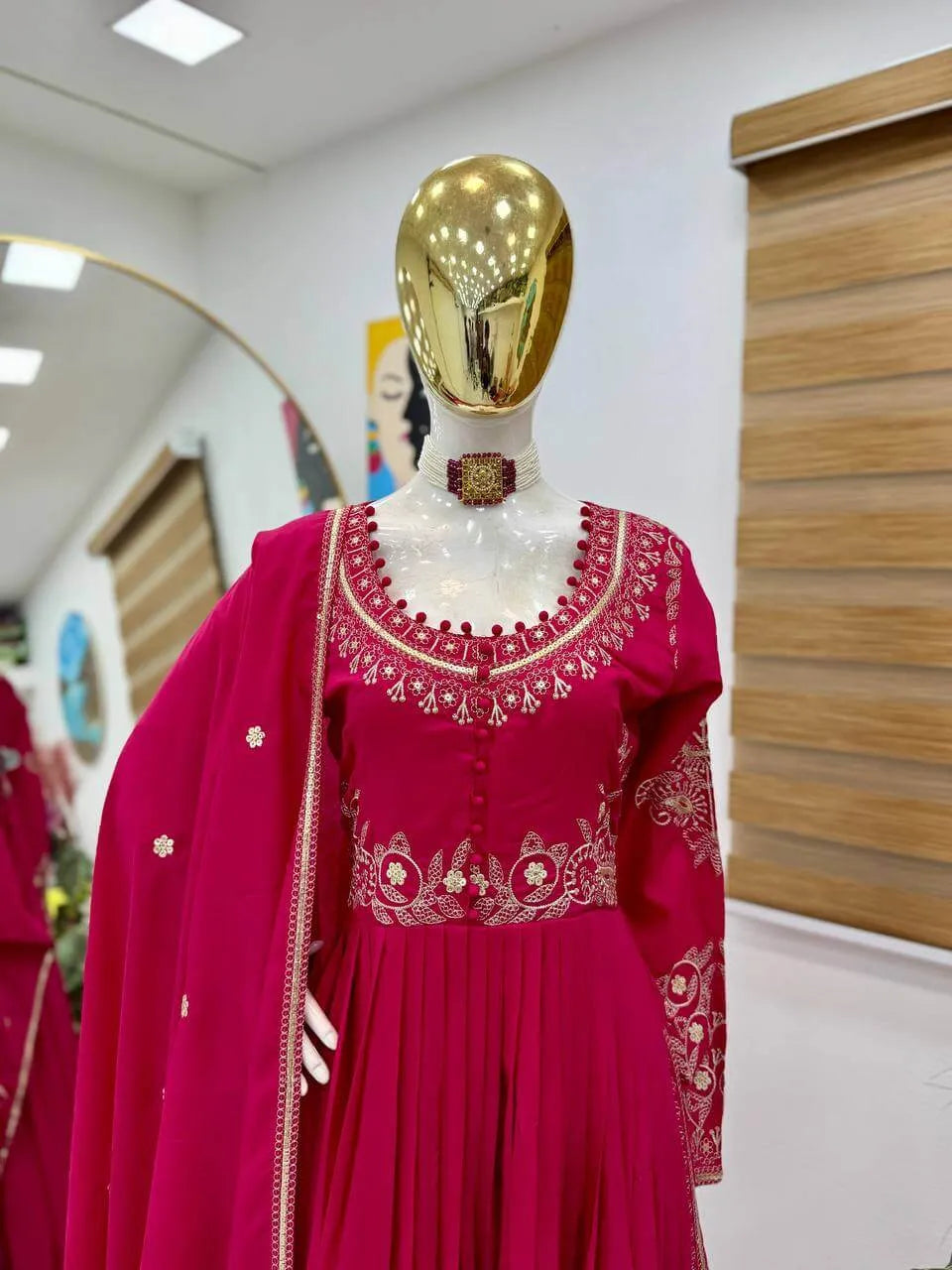 Premium Roman Silk Anarkali with Palazzo & Dupatta