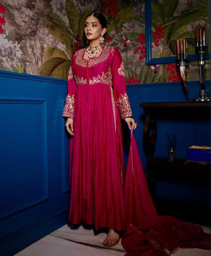 Premium Roman Silk Anarkali with Palazzo & Dupatta