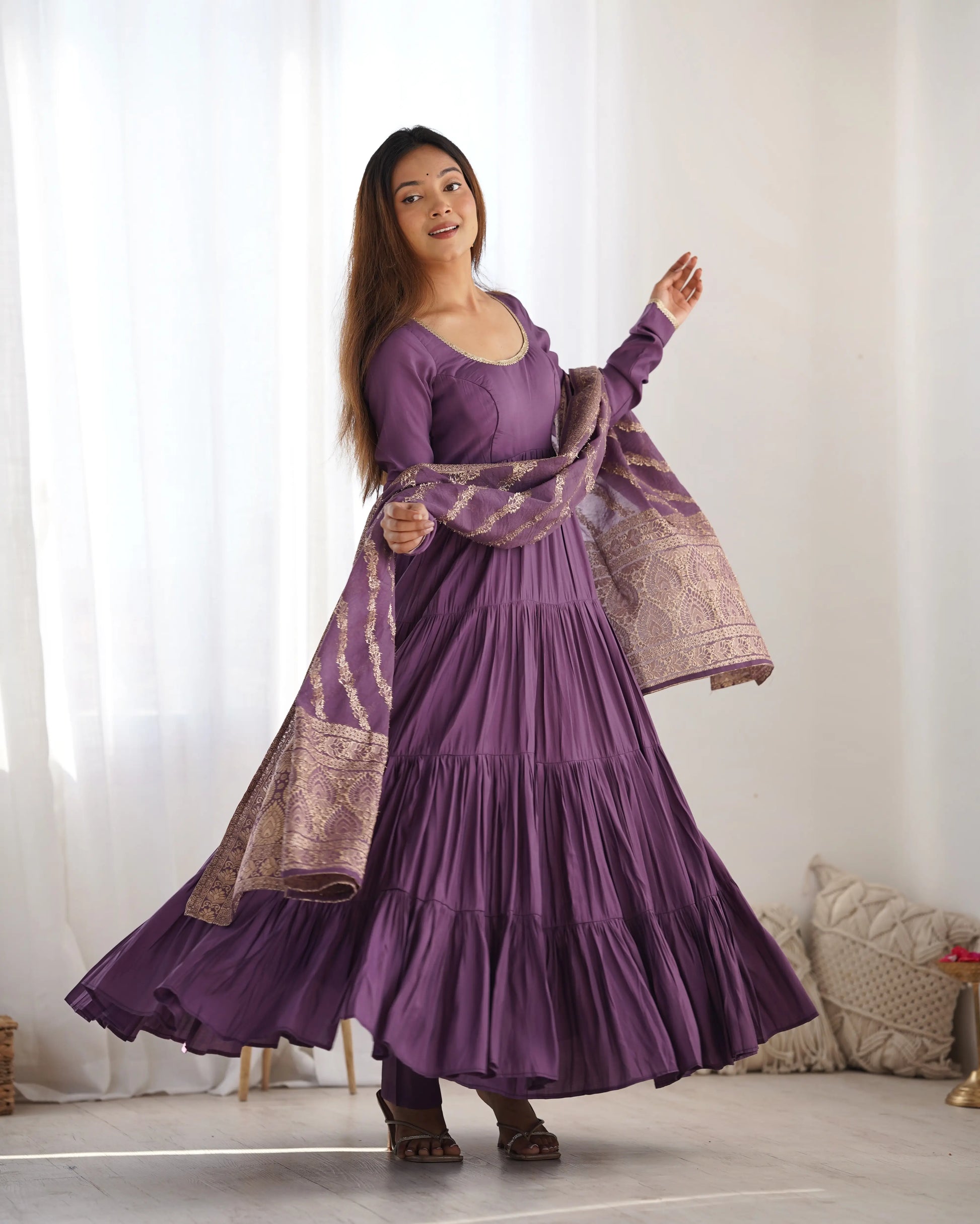 Premium Roman Silk Chanderi Anarkali Set with Banarasi Dupatta