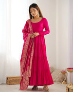Premium Roman Silk Chanderi Anarkali Set with Banarasi Dupatta