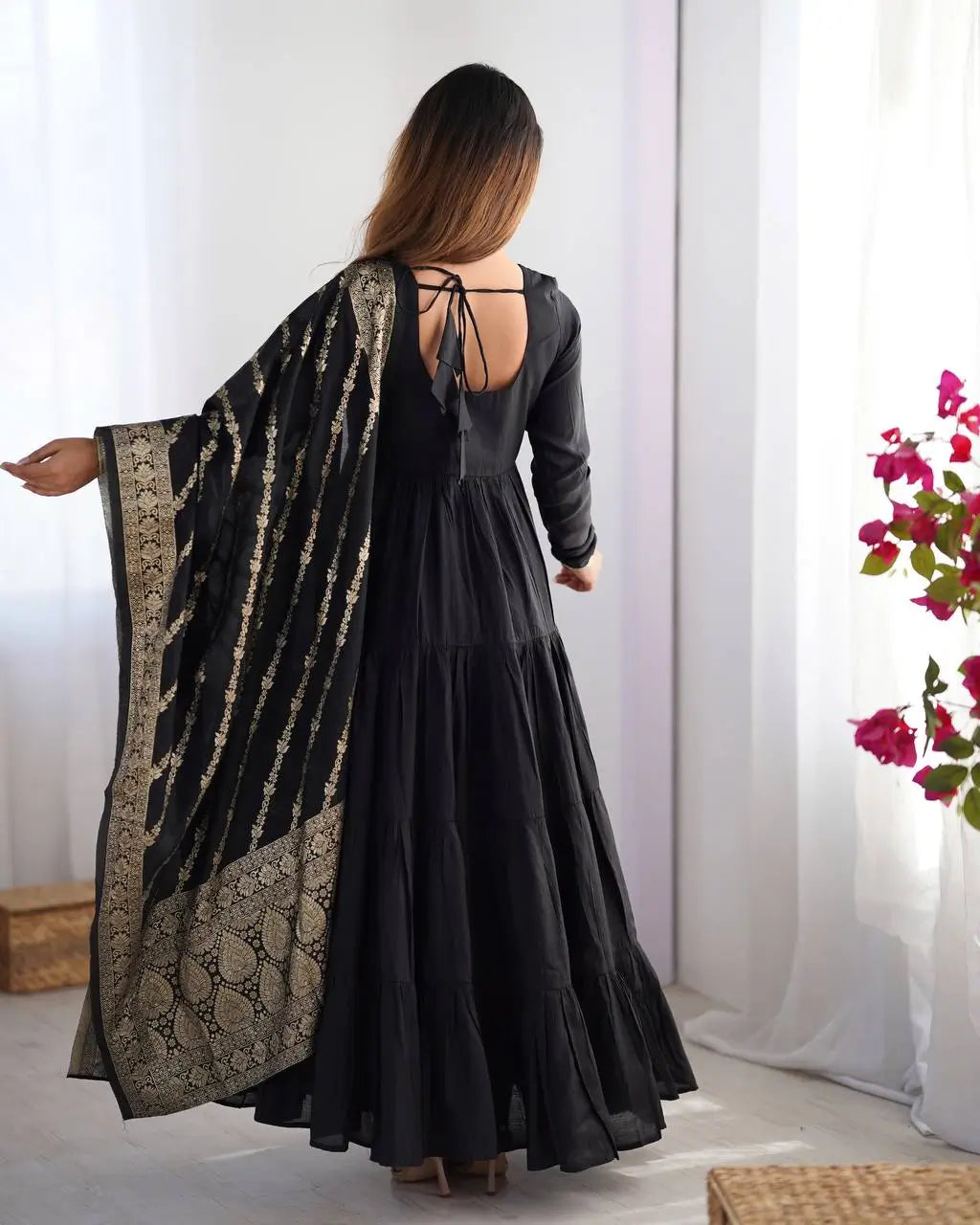 Premium Roman Silk Chanderi Anarkali Set with Banarasi Dupatta
