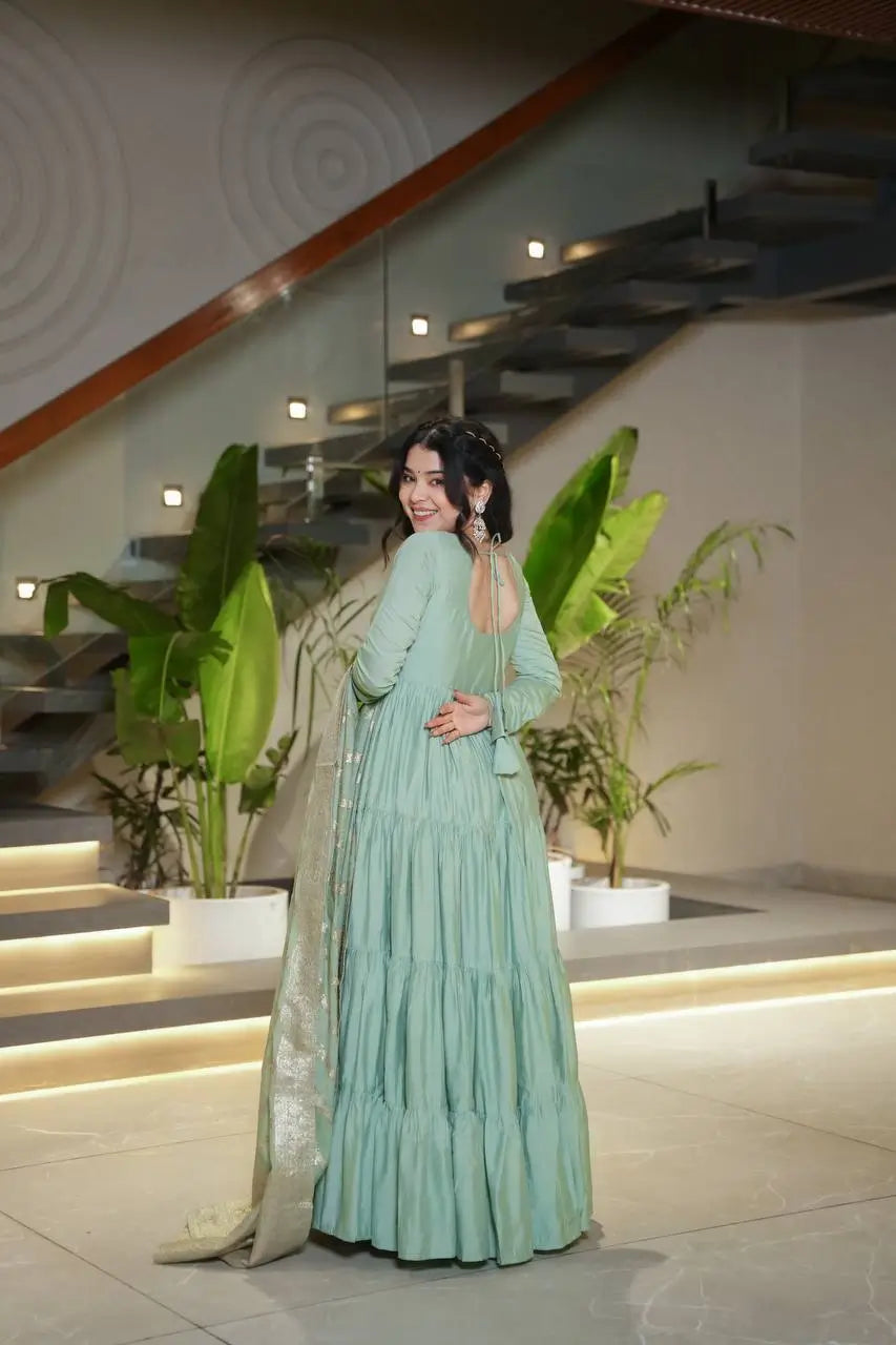 Premium Roman Silk Chanderi Anarkali Set with Banarasi Dupatta