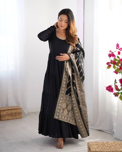 Premium Roman Silk Chanderi Anarkali Set with Banarasi Dupatta