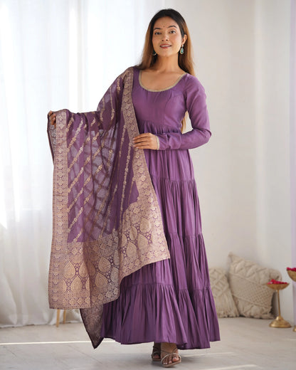 Premium Roman Silk Chanderi Anarkali Set with Banarasi Dupatta
