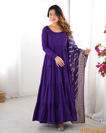Premium Roman Silk Chanderi Anarkali Set with Banarasi Dupatta