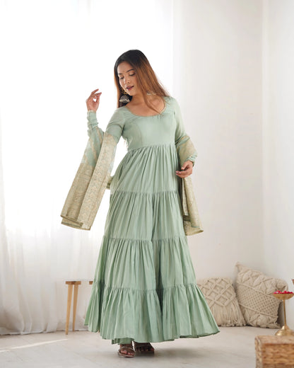 Premium Roman Silk Chanderi Anarkali Set with Banarasi Dupatta