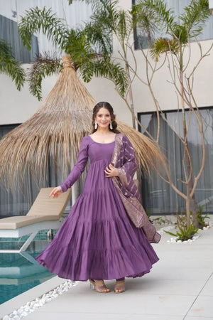 Premium Roman Silk Chanderi Anarkali Set with Banarasi Dupatta