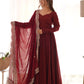 Premium Roman Silk Chanderi Anarkali Set with Embroidered Dupatta