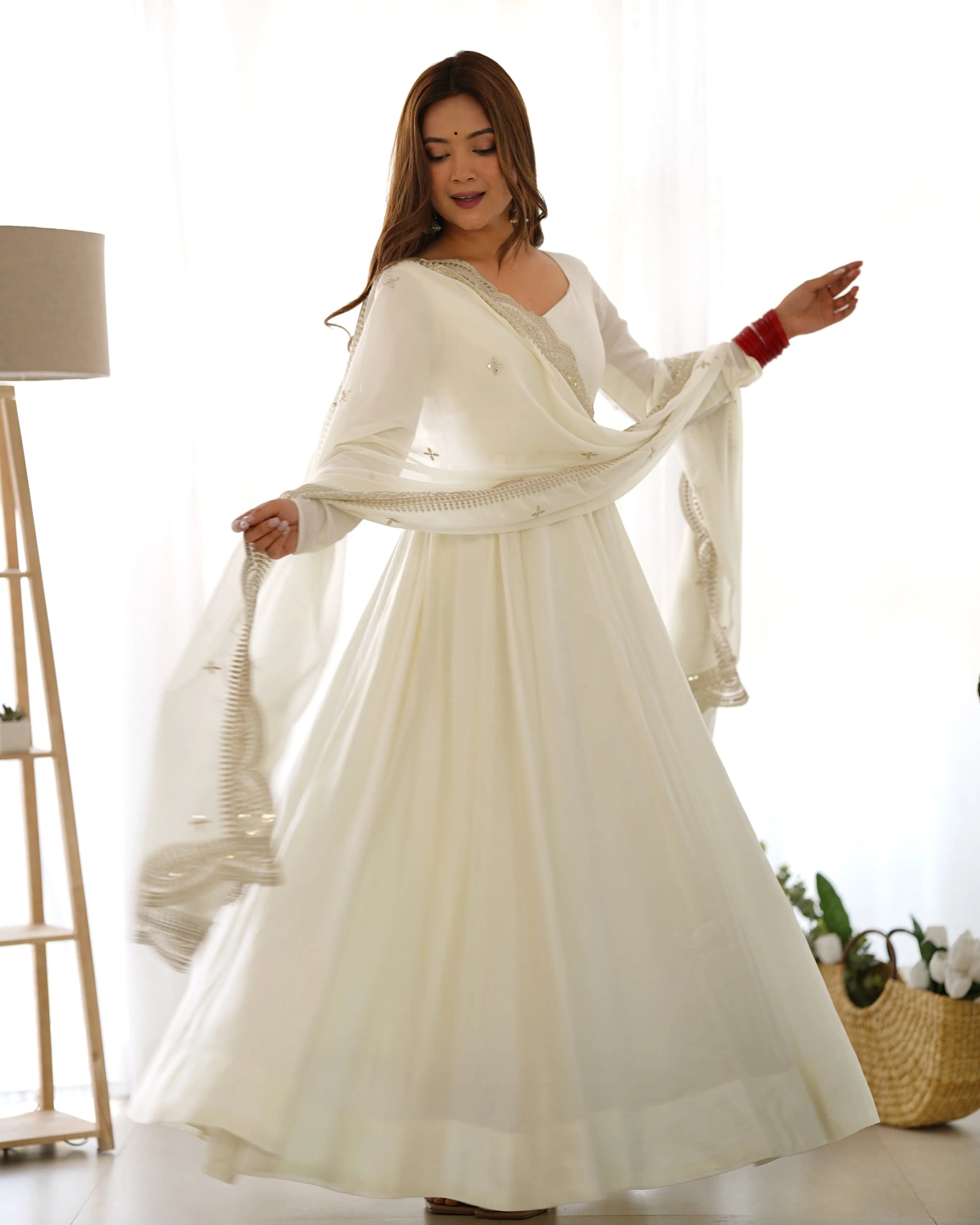 Premium Roman Silk Chanderi Anarkali Set with Embroidered Dupatta