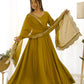 Premium Roman Silk Chanderi Anarkali Set with Embroidered Dupatta