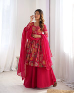 Premium Roman Silk Chanderi Printed Kediya Kurta Set with Dupatta