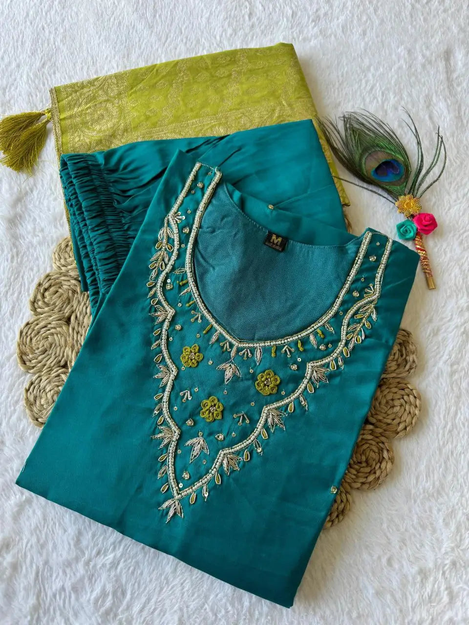 Premium Roman Silk Kurta Set with Jacquard Dupatta