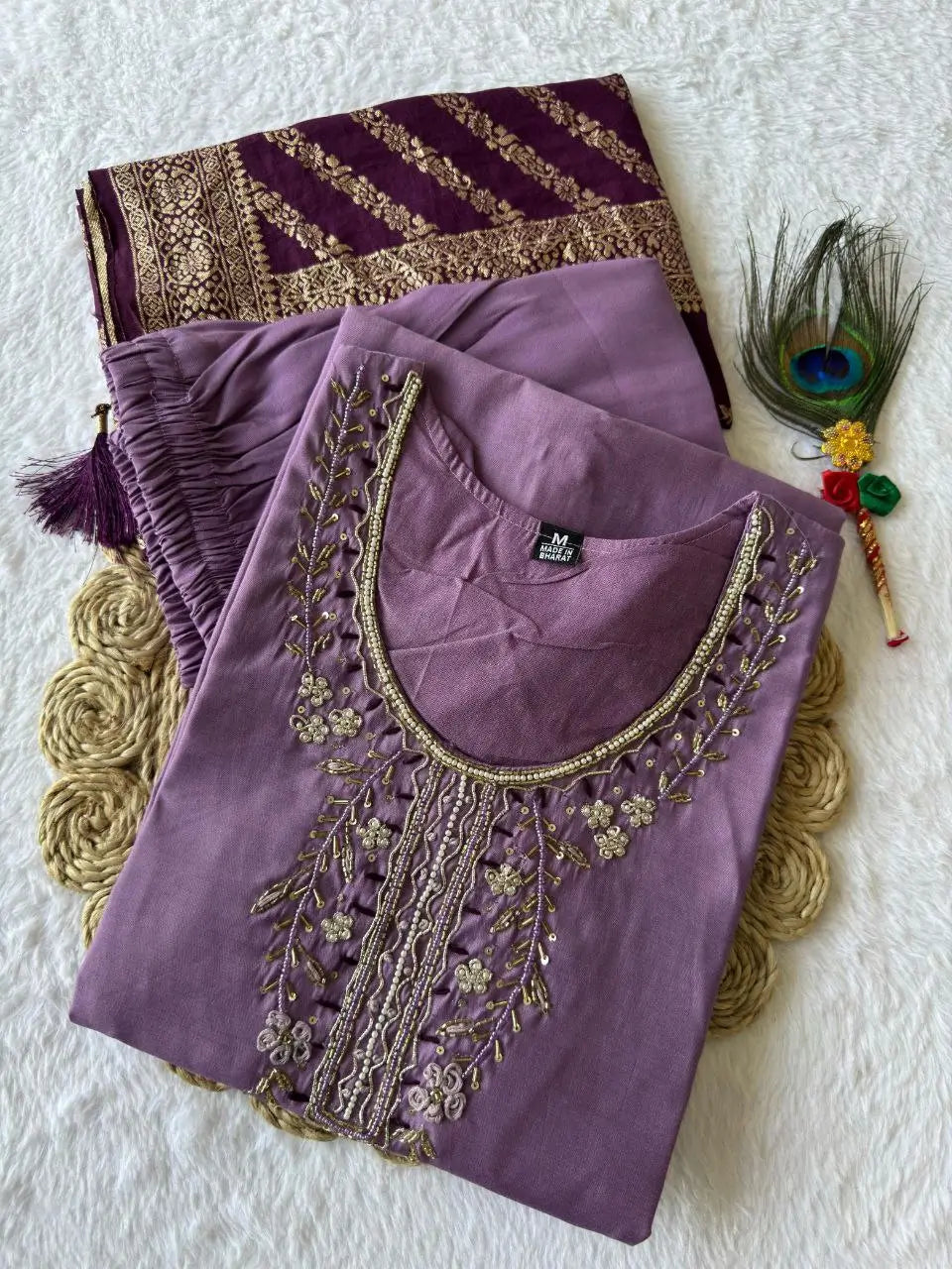 Premium Roman Silk Kurta Set with Jacquard Dupatta