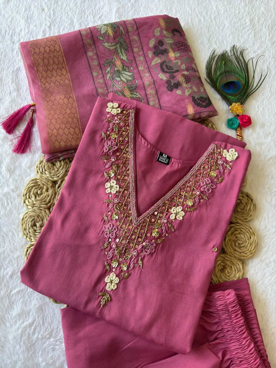 Premium Roman Silk Kurta Set with Jacquard Dupatta