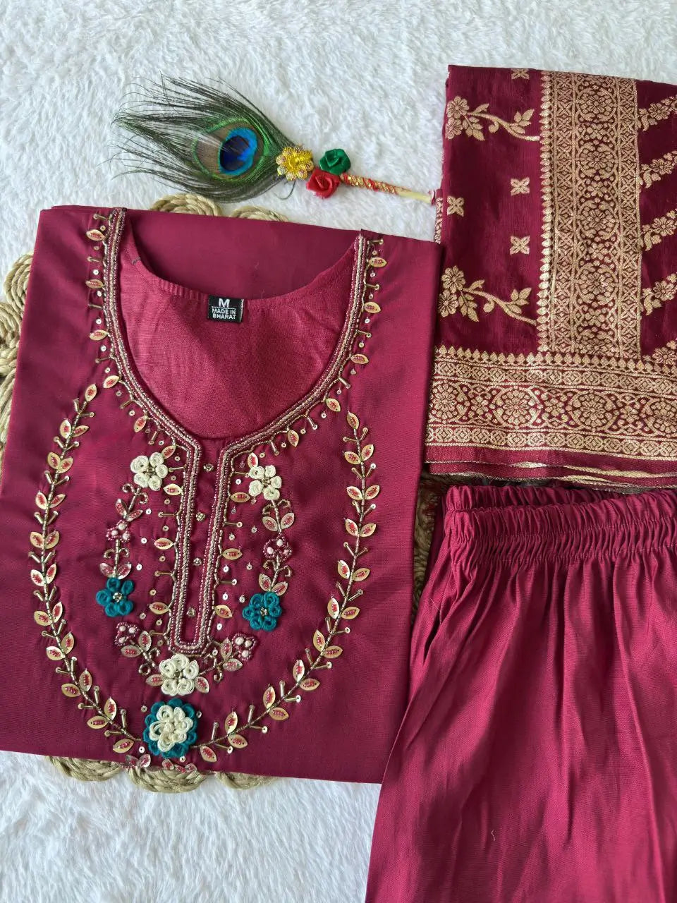 Premium Roman Silk Kurta Set with Jacquard Dupatta