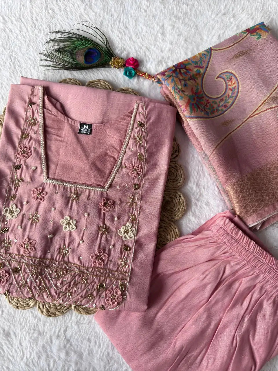 Premium Roman Silk Kurta Set with Jacquard Dupatta