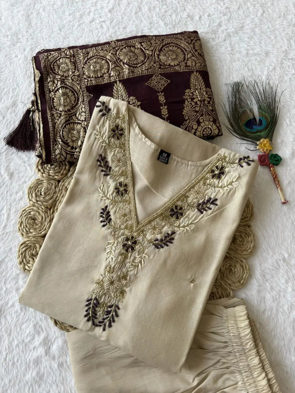 Premium Roman Silk Kurta Set with Jacquard Dupatta