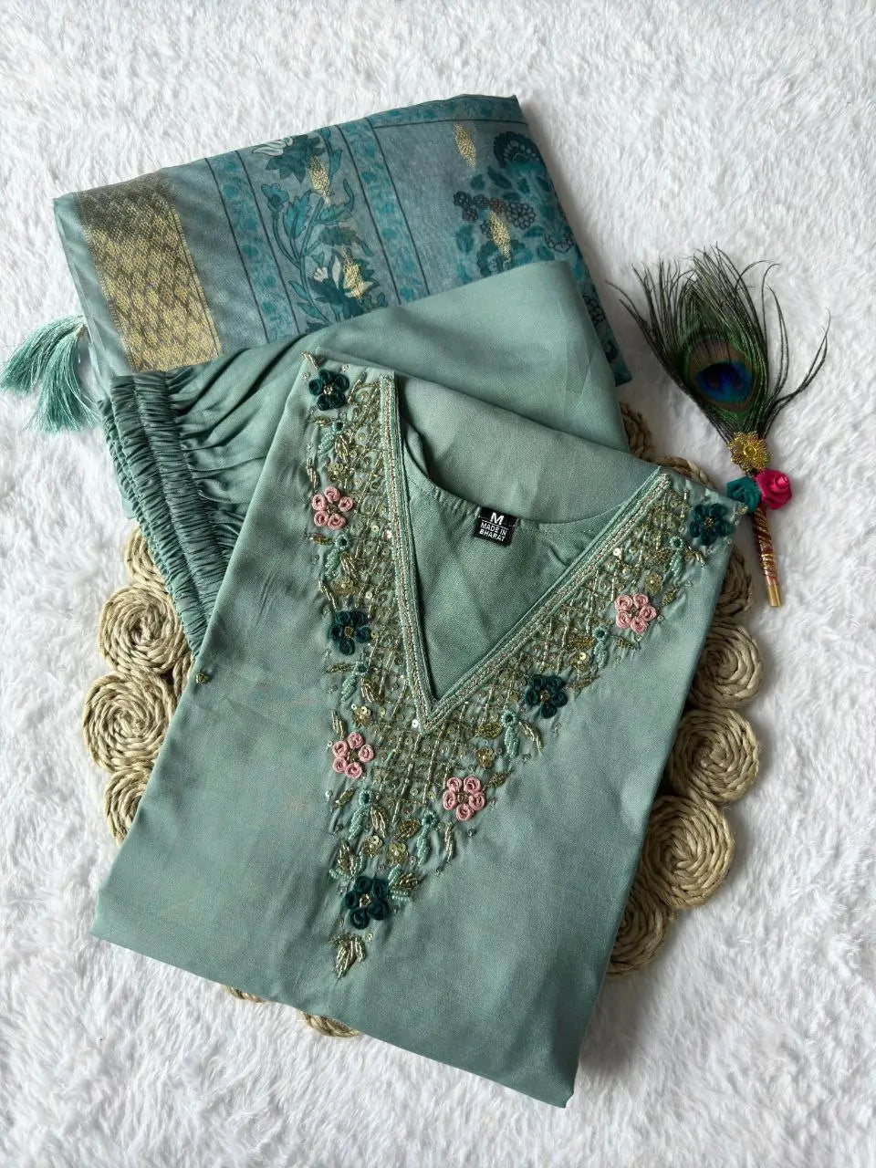 Premium Roman Silk Kurta Set with Jacquard Dupatta