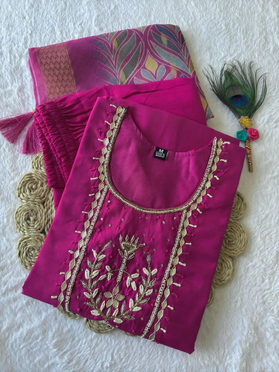 Premium Roman Silk Kurta Set with Jacquard Dupatta