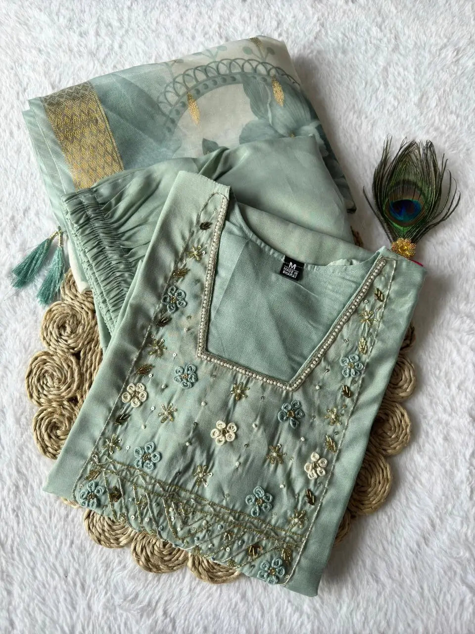 Premium Roman Silk Kurta Set with Jacquard Dupatta