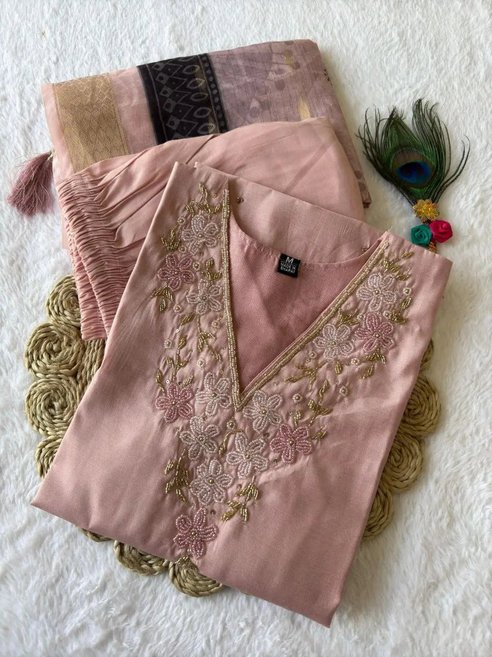 Premium Roman Silk Kurta Set with Jacquard Dupatta