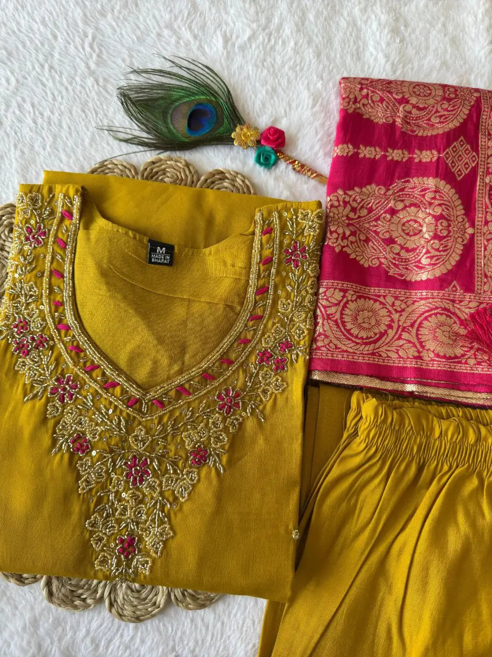 Premium Roman Silk Kurta Set with Jacquard Dupatta