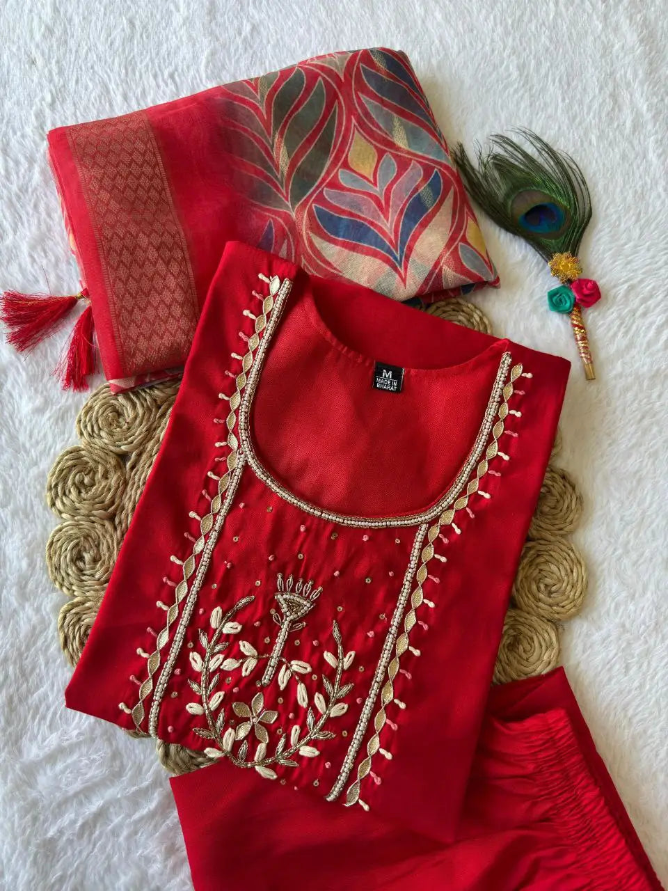 Premium Roman Silk Kurta Set with Jacquard Dupatta