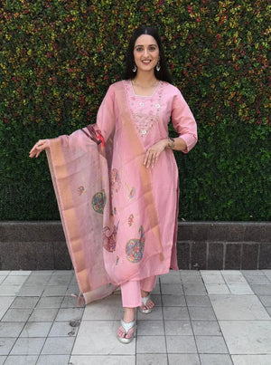 Premium Roman Silk Kurta Set with Jacquard Dupatta