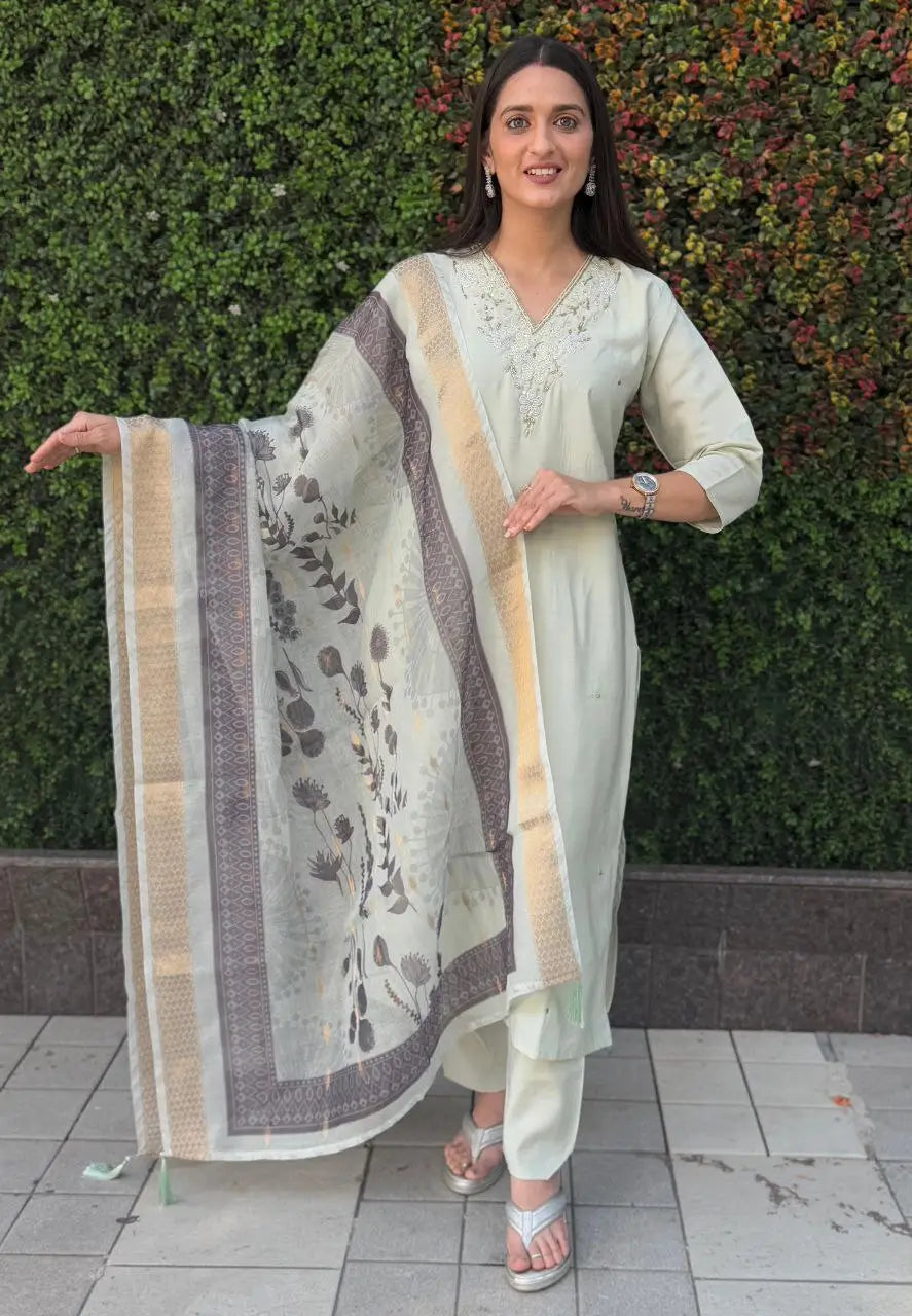 Premium Roman Silk Kurta Set with Jacquard Dupatta