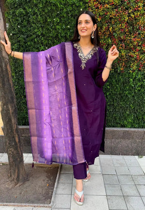 Premium Roman Silk Kurta Set with Jacquard Dupatta
